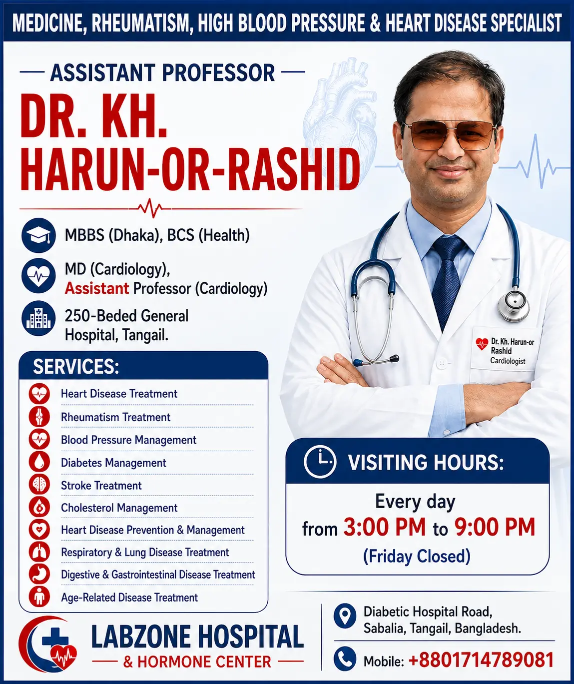Assistant Professor Dr. Kh. Harun-Or-Rashid, Cardiology and Medicine Specialist at LabZone Hospital in Tangail